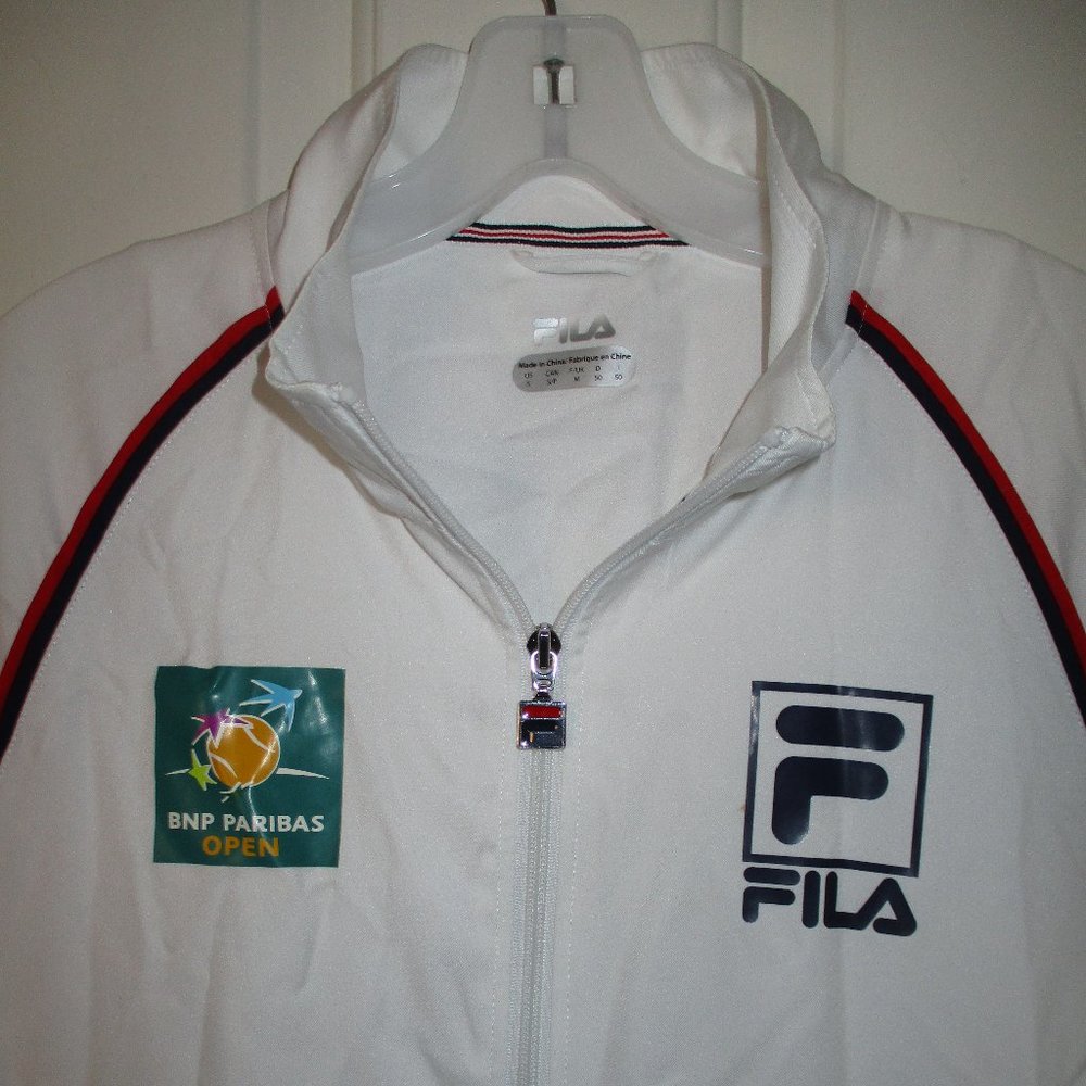 Fila Mens L/S BNP Paribas Open Full Zip White Tennis Windbreaker NWOT- Ext.Small